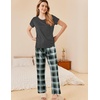 image:imageEkouaer Pajama Sets for Women Round Neck Pjs Short Sleeve Sleepwear with Long Pants Loose Lounge SetsDeep Greywhite Plaid