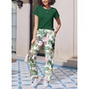 image:imageEkouaer Pajama Sets for Women Round Neck Pjs Short Sleeve Sleepwear with Long Pants Loose Lounge SetsGreen Hawaii Trees