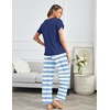 image:imageEkouaer Pajama Sets for Women Round Neck Pjs Short Sleeve Sleepwear with Long Pants Loose Lounge SetsHeart Blue Stripes