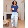 image:imageEkouaer Pajama Sets for Women Round Neck Pjs Short Sleeve Sleepwear with Long Pants Loose Lounge SetsHeart Blue Stripes