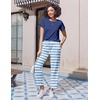 image:imageEkouaer Pajama Sets for Women Round Neck Pjs Short Sleeve Sleepwear with Long Pants Loose Lounge SetsHeart Blue Stripes