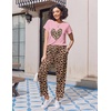 image:imageEkouaer Pajama Sets for Women Round Neck Pjs Short Sleeve Sleepwear with Long Pants Loose Lounge SetsLeopard Pink