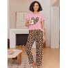 image:imageEkouaer Pajama Sets for Women Round Neck Pjs Short Sleeve Sleepwear with Long Pants Loose Lounge SetsLeopard Pink