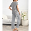 image:imageEkouaer Pajama Sets for Women Round Neck Pjs Short Sleeve Sleepwear with Long Pants Loose Lounge SetsLight Grey Striped