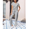 image:imageEkouaer Pajama Sets for Women Round Neck Pjs Short Sleeve Sleepwear with Long Pants Loose Lounge SetsLight Grey Striped