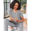 image:imageEkouaer Pajama Sets for Women Round Neck Pjs Short Sleeve Sleepwear with Long Pants Loose Lounge SetsLight Grey Striped