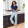 image:imageEkouaer Pajama Sets for Women Round Neck Pjs Short Sleeve Sleepwear with Long Pants Loose Lounge SetsNavy Blue Star