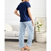 image:imageEkouaer Pajama Sets for Women Round Neck Pjs Short Sleeve Sleepwear with Long Pants Loose Lounge SetsNavy Blue Star
