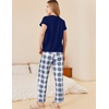 image:imageEkouaer Pajama Sets for Women Round Neck Pjs Short Sleeve Sleepwear with Long Pants Loose Lounge SetsNavy Bluewhite Plaid