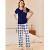 image:imageEkouaer Pajama Sets for Women Round Neck Pjs Short Sleeve Sleepwear with Long Pants Loose Lounge SetsNavy Bluewhite Plaid
