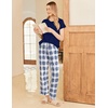 image:imageEkouaer Pajama Sets for Women Round Neck Pjs Short Sleeve Sleepwear with Long Pants Loose Lounge SetsNavy Bluewhite Plaid