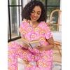 image:imageEkouaer Pajama Sets for Women Round Neck Pjs Short Sleeve Sleepwear with Long Pants Loose Lounge SetsPink Cashew Flower