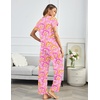 image:imageEkouaer Pajama Sets for Women Round Neck Pjs Short Sleeve Sleepwear with Long Pants Loose Lounge SetsPink Cashew Flower
