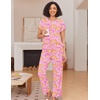 image:imageEkouaer Pajama Sets for Women Round Neck Pjs Short Sleeve Sleepwear with Long Pants Loose Lounge SetsPink Cashew Flower