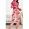 image:imageEkouaer Pajama Sets for Women Round Neck Pjs Short Sleeve Sleepwear with Long Pants Loose Lounge SetsPink Flowers