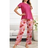 image:imageEkouaer Pajama Sets for Women Round Neck Pjs Short Sleeve Sleepwear with Long Pants Loose Lounge SetsPink Flowers