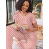 image:imageEkouaer Pajama Sets for Women Round Neck Pjs Short Sleeve Sleepwear with Long Pants Loose Lounge SetsPink Polka Dots