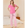 image:imageEkouaer Pajama Sets for Women Round Neck Pjs Short Sleeve Sleepwear with Long Pants Loose Lounge SetsPinkwhite Plaid
