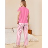 image:imageEkouaer Pajama Sets for Women Round Neck Pjs Short Sleeve Sleepwear with Long Pants Loose Lounge SetsPinkwhite Plaid