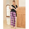 image:imageEkouaer Pajama Sets for Women Round Neck Pjs Short Sleeve Sleepwear with Long Pants Loose Lounge SetsPurplewhite Plaid