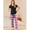 image:imageEkouaer Pajama Sets for Women Round Neck Pjs Short Sleeve Sleepwear with Long Pants Loose Lounge SetsPurplewhite Plaid