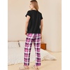 image:imageEkouaer Pajama Sets for Women Round Neck Pjs Short Sleeve Sleepwear with Long Pants Loose Lounge SetsPurplewhite Plaid
