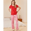 image:imageEkouaer Pajama Sets for Women Round Neck Pjs Short Sleeve Sleepwear with Long Pants Loose Lounge SetsRed Plaid