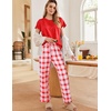 image:imageEkouaer Pajama Sets for Women Round Neck Pjs Short Sleeve Sleepwear with Long Pants Loose Lounge SetsRed Plaid
