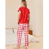 image:imageEkouaer Pajama Sets for Women Round Neck Pjs Short Sleeve Sleepwear with Long Pants Loose Lounge SetsRed Plaid