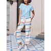 image:imageEkouaer Pajama Sets for Women Round Neck Pjs Short Sleeve Sleepwear with Long Pants Loose Lounge SetsTie Dye Blue