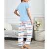 image:imageEkouaer Pajama Sets for Women Round Neck Pjs Short Sleeve Sleepwear with Long Pants Loose Lounge SetsTie Dye Blue
