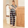 image:imageEkouaer Pajama Sets for Women Round Neck Pjs Short Sleeve Sleepwear with Long Pants Loose Lounge SetsWine Redwhite Plaid