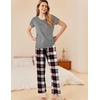 image:imageEkouaer Pajama Sets for Women Round Neck Pjs Short Sleeve Sleepwear with Long Pants Loose Lounge SetsWine Redwhite Plaid