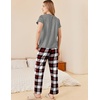 image:imageEkouaer Pajama Sets for Women Round Neck Pjs Short Sleeve Sleepwear with Long Pants Loose Lounge SetsWine Redwhite Plaid