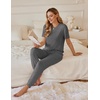 image:imageEkouaer Pajamas for Women Set 2 Pack Lounge Set Short Sleeve Pjs Joggers Long Pants Loungepwear with PocketsBlackdark Gray