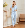 image:imageEkouaer Pajamas for Women Set 2 Pack Lounge Set Short Sleeve Pjs Joggers Long Pants Loungepwear with PocketsBlue Bowpink Cherry