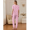 image:imageEkouaer Pajamas for Women Set 2 Pack Lounge Set Short Sleeve Pjs Joggers Long Pants Loungepwear with PocketsBlue Bowpink Cherry