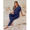 image:imageEkouaer Pajamas for Women Set 2 Pack Lounge Set Short Sleeve Pjs Joggers Long Pants Loungepwear with PocketsBlue Greennavy Bule
