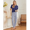 image:imageEkouaer Pajamas for Women Set 2 Pack Lounge Set Short Sleeve Pjs Joggers Long Pants Loungepwear with PocketsBlue Plaidnavy Plaid
