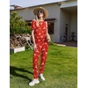 image:imageEkouaer Pajamas for Women Set 2 Pack Lounge Set Short Sleeve Pjs Joggers Long Pants Loungepwear with PocketsGreen Christmasred Deer