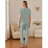 image:imageEkouaer Pajamas for Women Set 2 Pack Lounge Set Short Sleeve Pjs Joggers Long Pants Loungepwear with PocketsGreen Stripered Heart