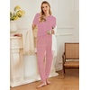 image:imageEkouaer Pajamas for Women Set 2 Pack Lounge Set Short Sleeve Pjs Joggers Long Pants Loungepwear with PocketsLight Gray Stripered Stripe