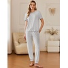image:imageEkouaer Pajamas for Women Set 2 Pack Lounge Set Short Sleeve Pjs Joggers Long Pants Loungepwear with PocketsLight Gray Stripered Stripe