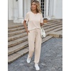 image:imageEkouaer Pajamas for Women Set 2 Pack Lounge Set Short Sleeve Pjs Joggers Long Pants Loungepwear with PocketsLight Khakibrown