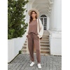 image:imageEkouaer Pajamas for Women Set 2 Pack Lounge Set Short Sleeve Pjs Joggers Long Pants Loungepwear with PocketsLight Khakibrown