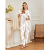 image:imageEkouaer Pajamas for Women Set 2 Pack Lounge Set Short Sleeve Pjs Joggers Long Pants Loungepwear with PocketsNavy Blue Flowerwhite Flower