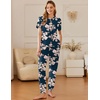 image:imageEkouaer Pajamas for Women Set 2 Pack Lounge Set Short Sleeve Pjs Joggers Long Pants Loungepwear with PocketsNavy Blue Flowerwhite Flower