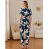 image:imageEkouaer Pajamas for Women Set 2 Pack Lounge Set Short Sleeve Pjs Joggers Long Pants Loungepwear with PocketsNavy Blue Flowerwhite Flower
