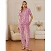 image:imageEkouaer Pajamas for Women Set 2 Pack Lounge Set Short Sleeve Pjs Joggers Long Pants Loungepwear with PocketsPink Lovewhite Butterfly