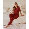 image:imageEkouaer Pajamas for Women Set 2 Pack Lounge Set Short Sleeve Pjs Joggers Long Pants Loungepwear with PocketsWine Redgrey Coffee